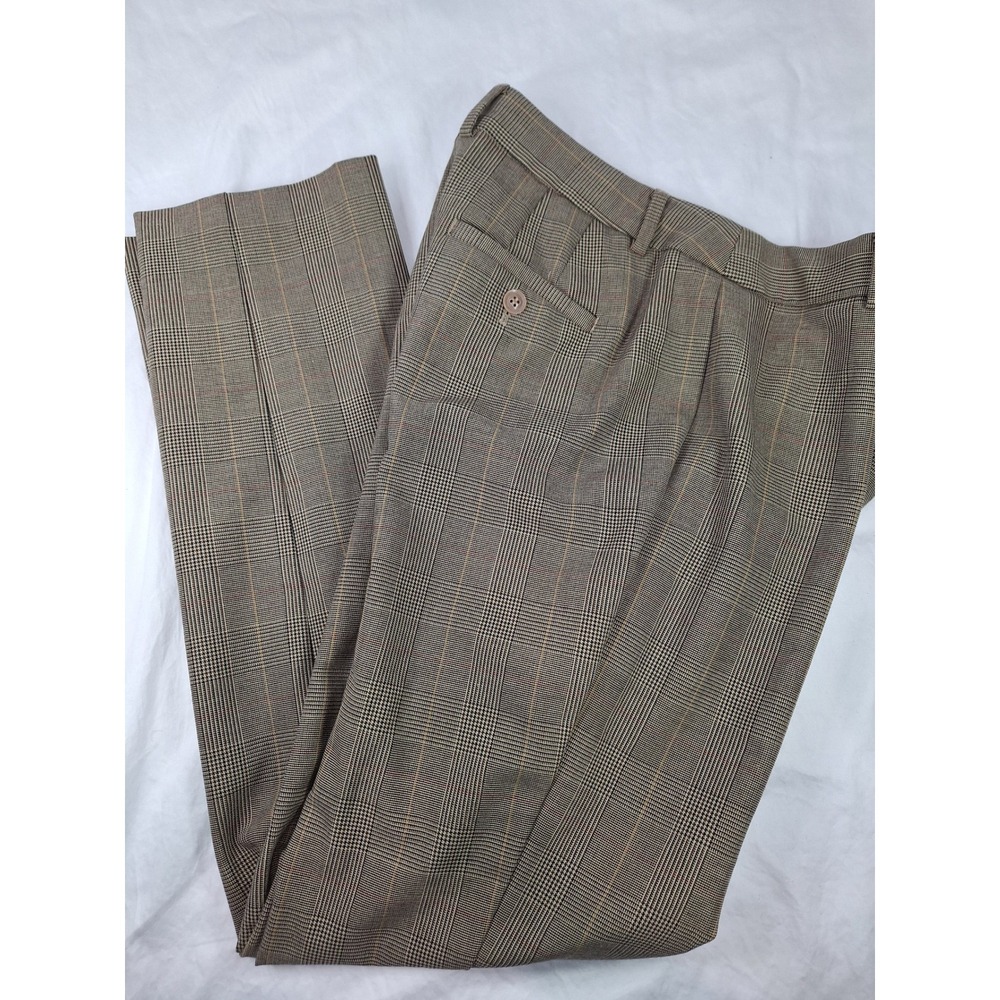 Talbots High-Waist Straight Pant Brown Glen Plaid Trousers Size 4 Office Wear